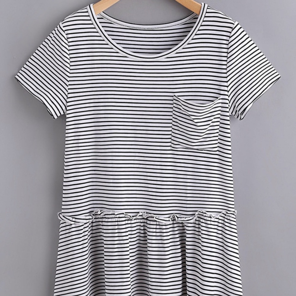 NEVER WORN Black and White Striped Peplum Top